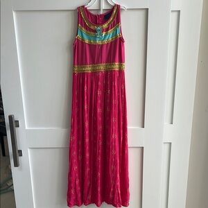 Disney Aladdin Pink and Gold Embroidered Maxi Dress size 7/8